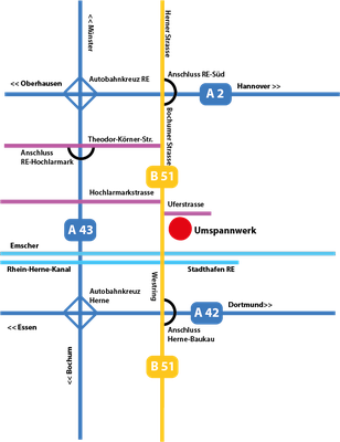 Anfahrtsskizze zum Umspannwerk in Recklinghausen